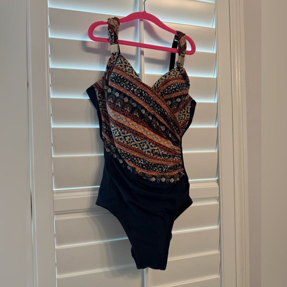 Miraclesuit Black and Orange Patterned One Piece